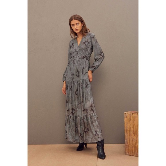 BA&SH metallic silver floral Lili Noir maxi dress - Picture 8 of 14
